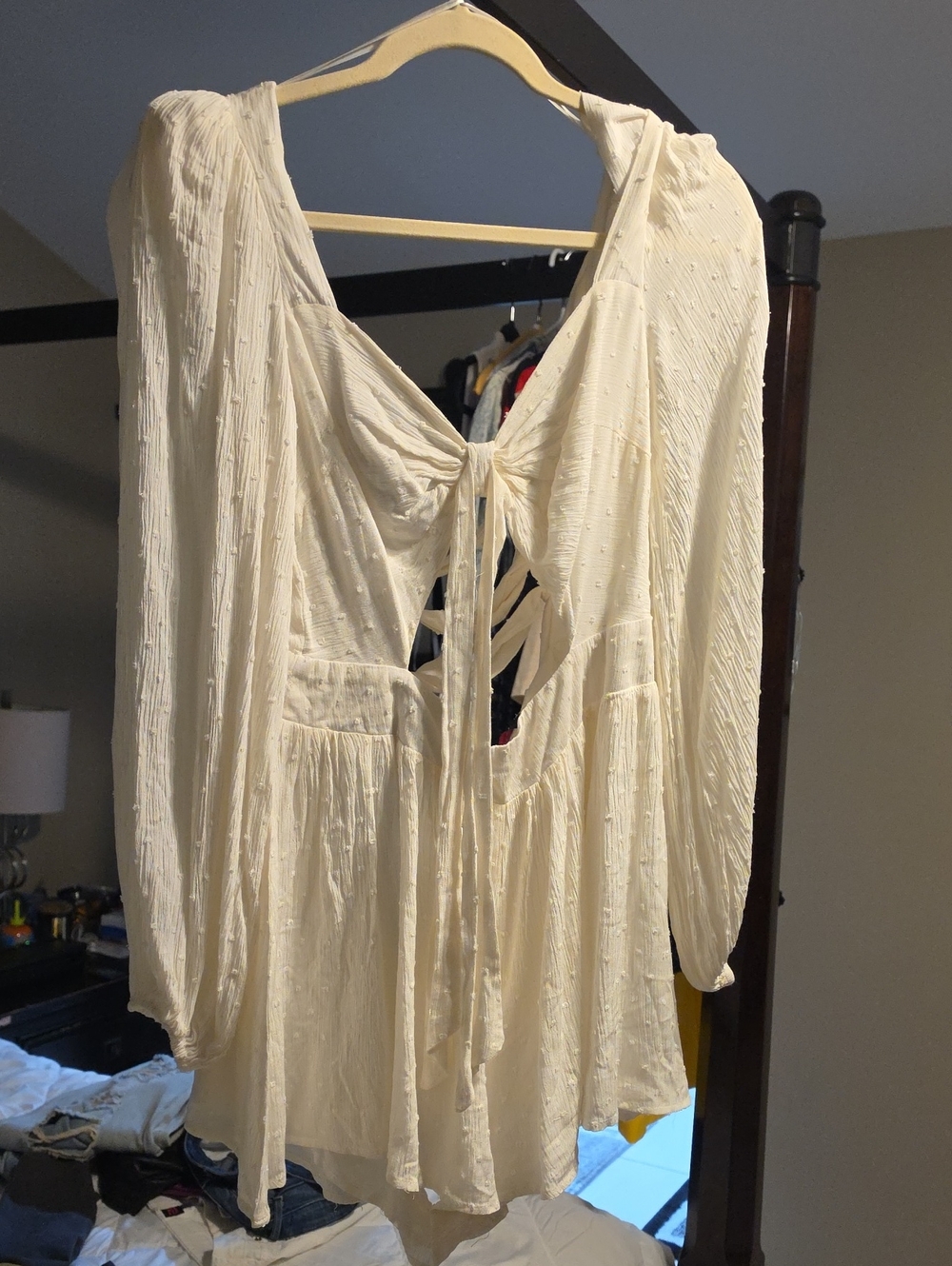 Cream Long Sleeve Corset Babydoll Romper